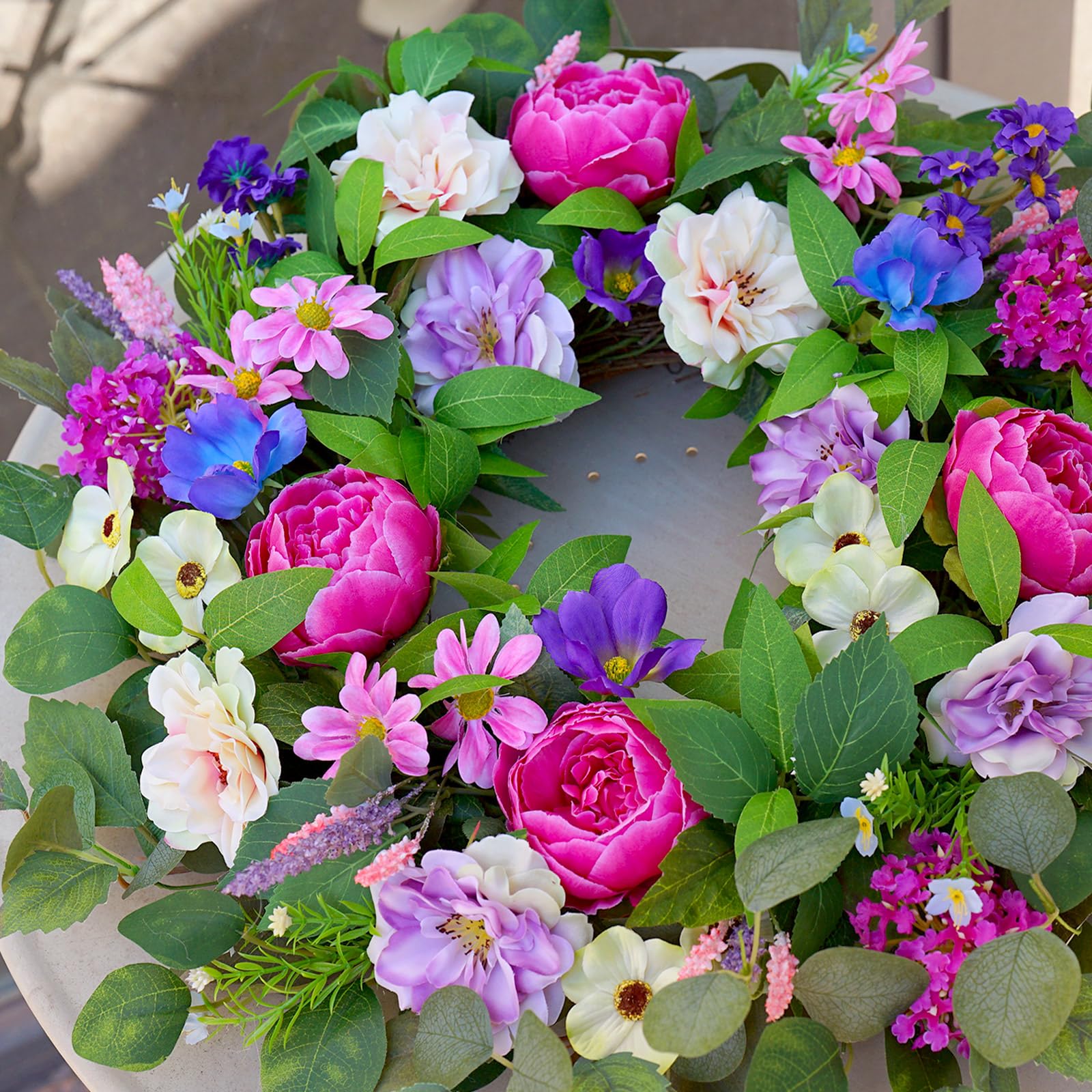 CHvista Wreath with blue hydrangeas brightens indoor and outdoor spaces