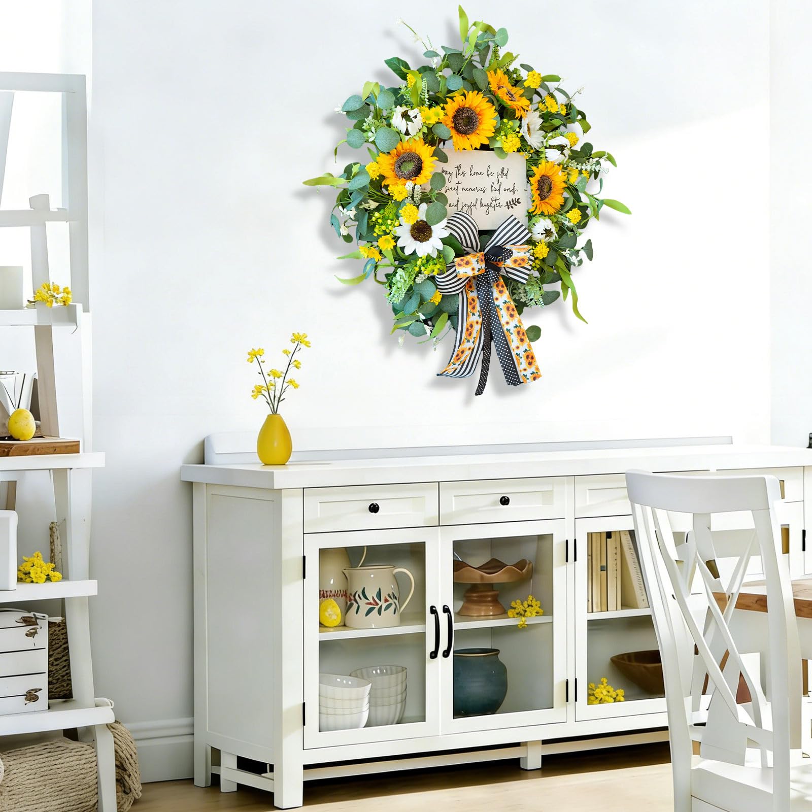 Front door display using CHvista spring wreath adds seasonal charm.
