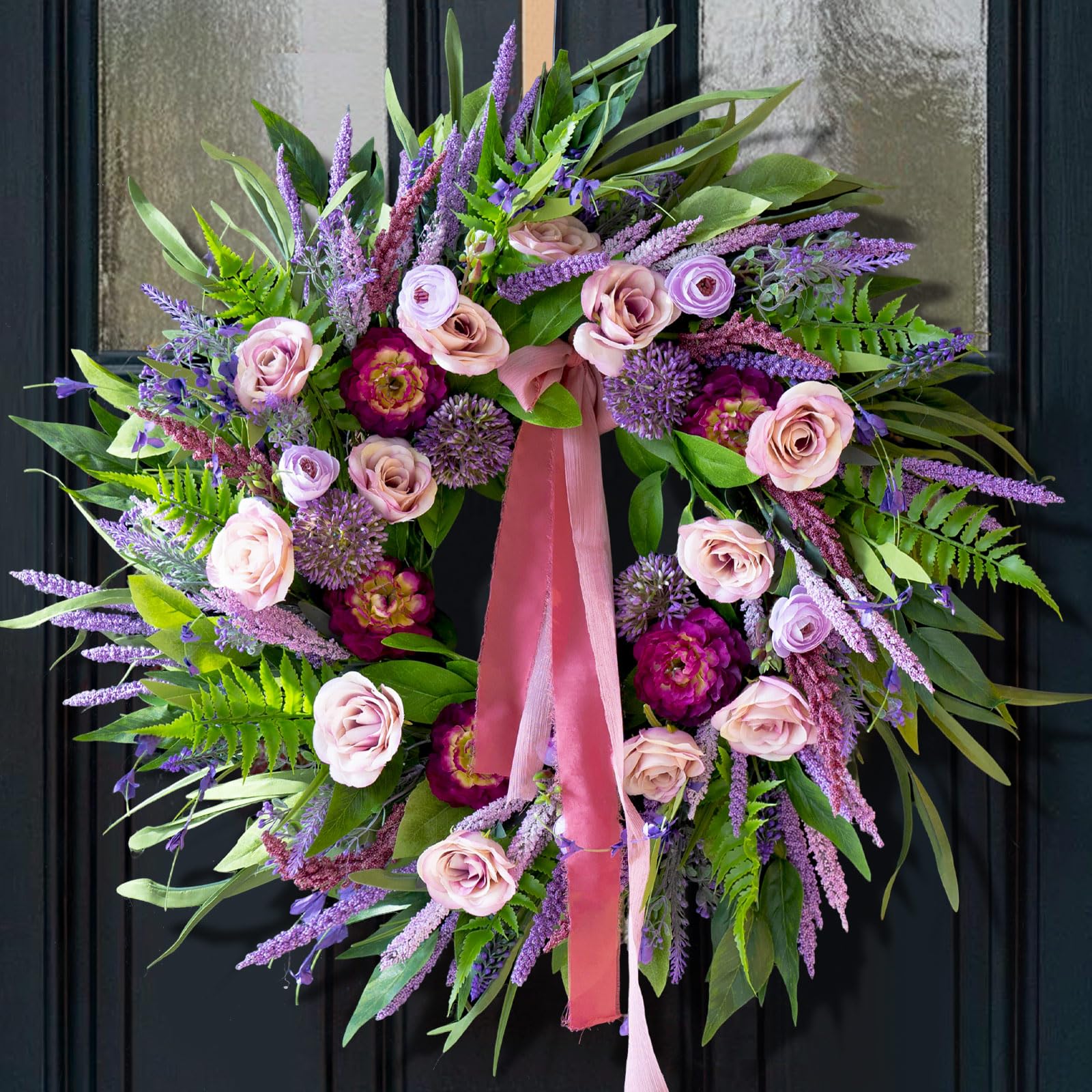 CHvista Spring Wreath Front Door — vibrant blooms create a welcoming entry