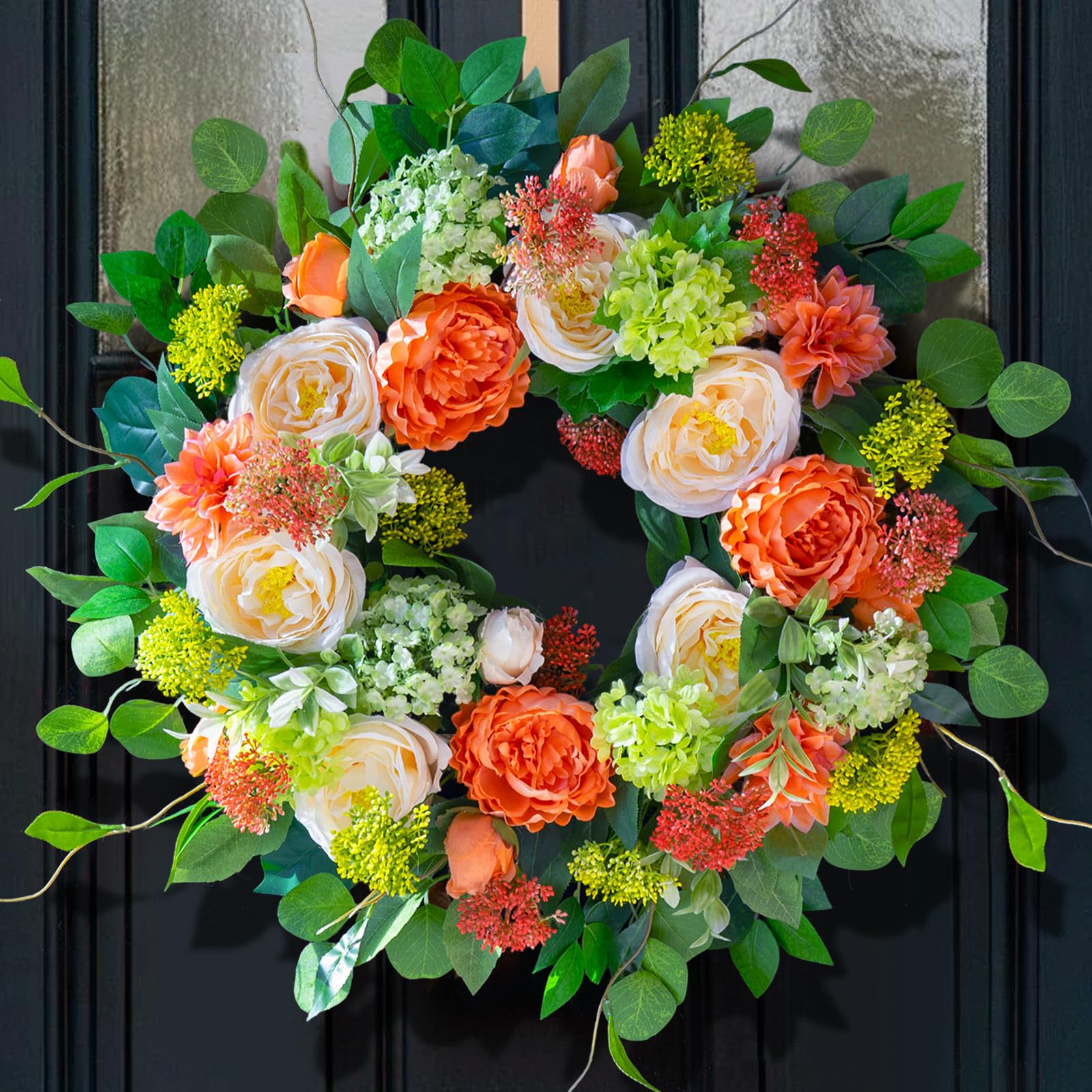 CHvista ivory roses wreath adds curb appeal on front door