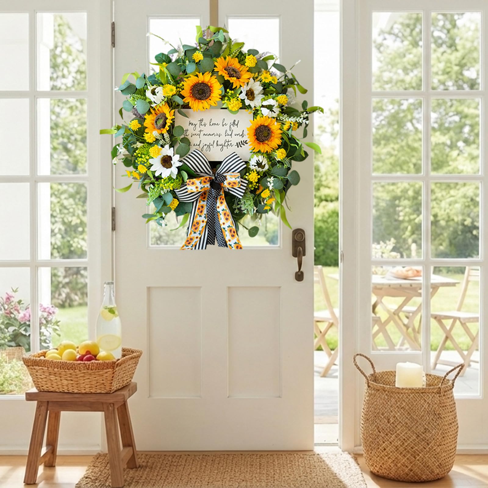 CHvista spring wreath features a welcome sign greeting guests at the entry.