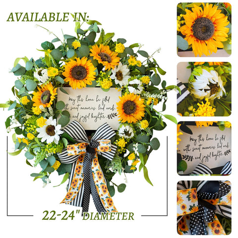 CHvista wreath blends white and yellow daisies with wildflowers for freshness.
