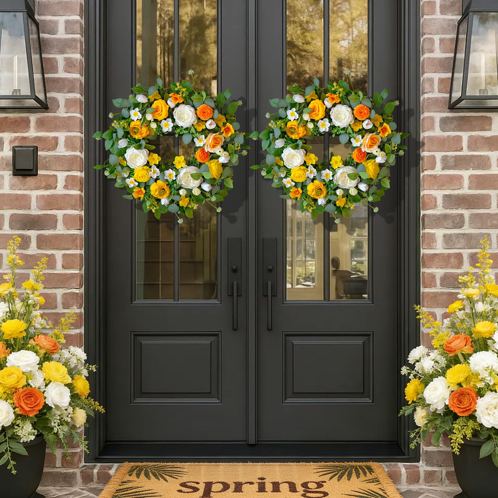Weather-resistant CHvista wreath with fade-resistant petals for outdoor use.