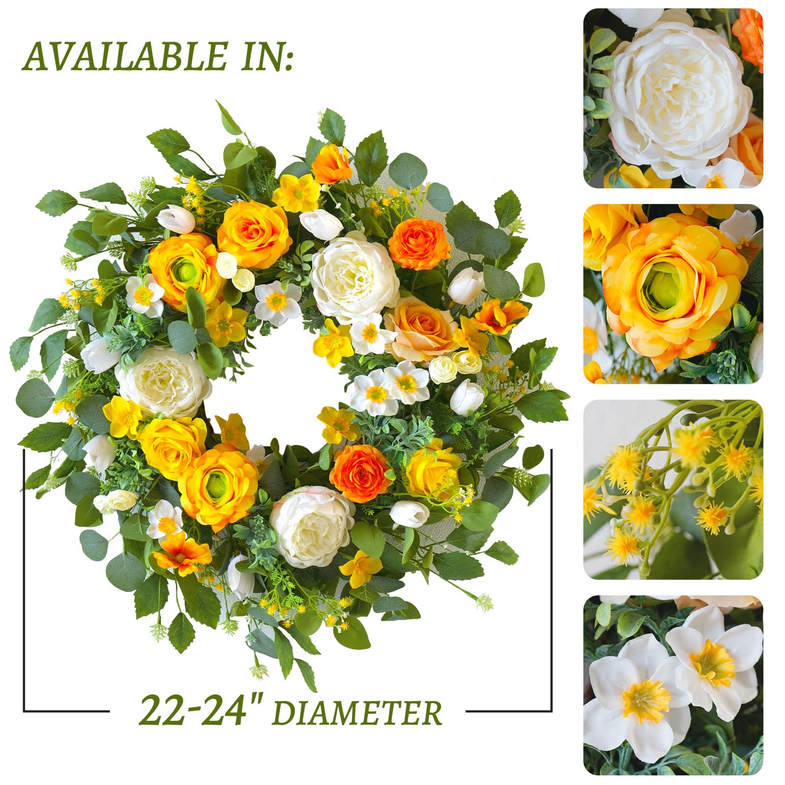 CHvista wreath on natural grapevine base with lifelike texture.