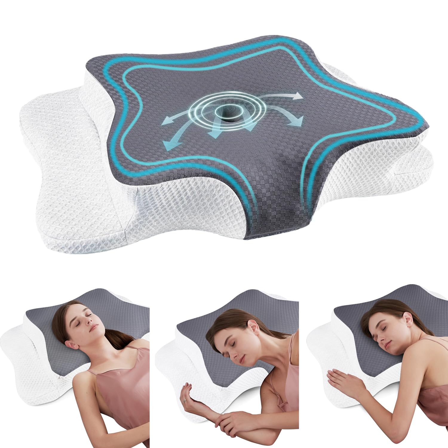 CHxxy cervical neck pillow with concave contour supports neck alignment for restful sleep