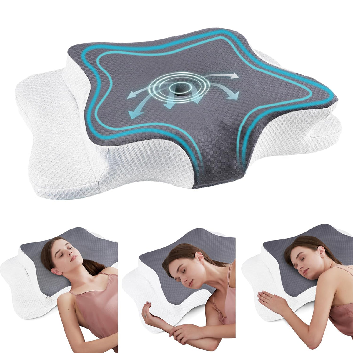 CHxxy cervical neck pillow with concave contour supports neck alignment for restful sleep