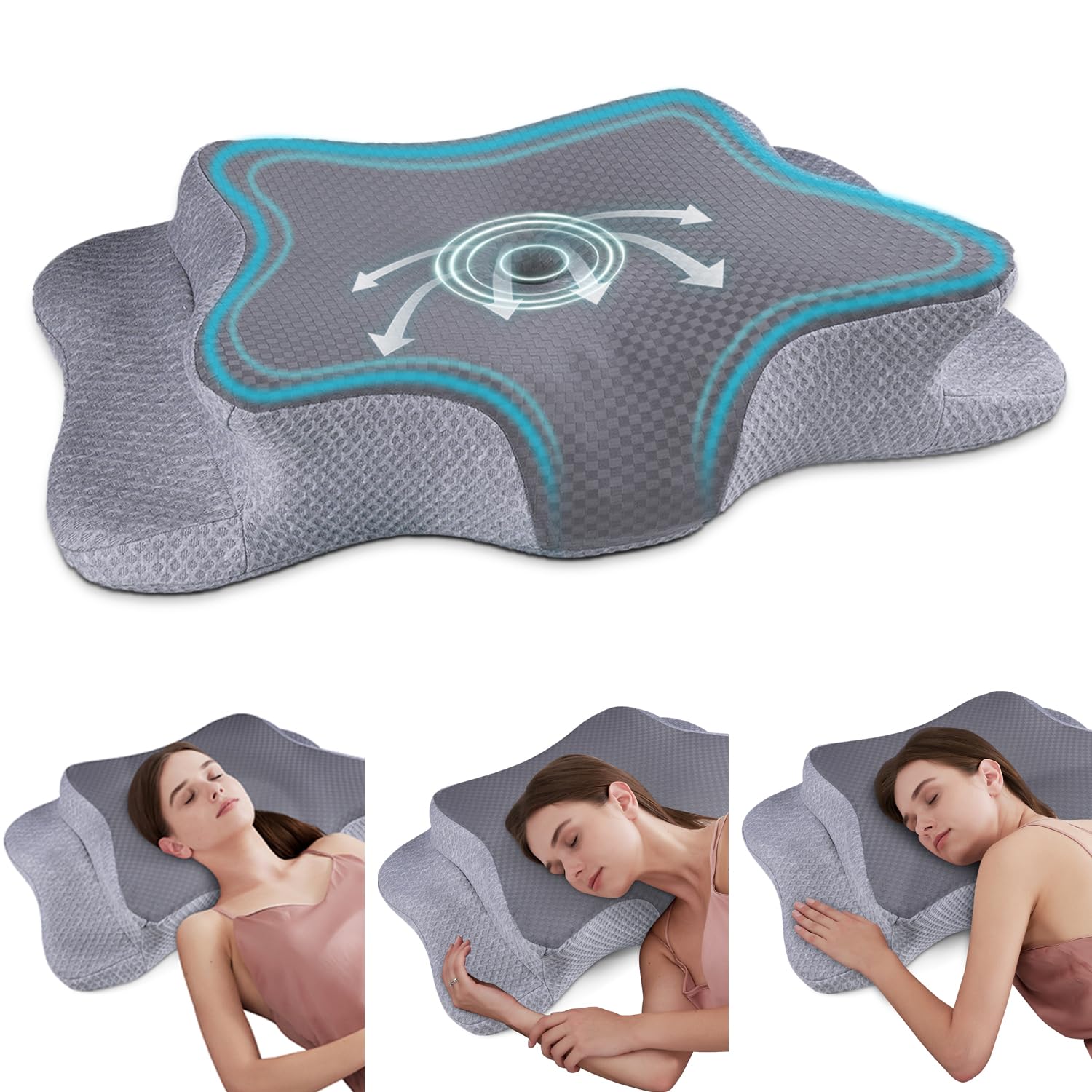 CHxxy cervical neck pillow contour surface for precise spine alignment and comfy support.