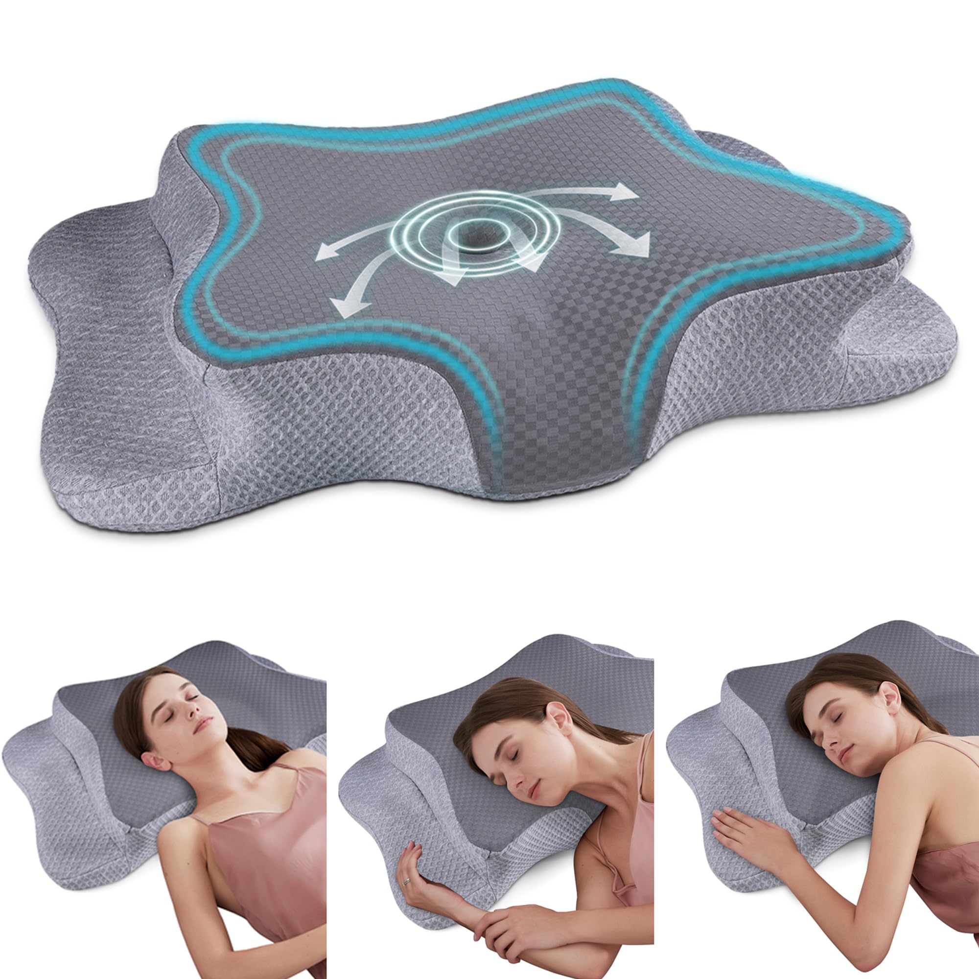CHxxy Cervical Neck Pillow front view showing ergonomic contour for neck support.
