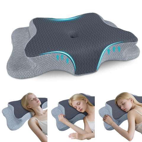 CHxxy cervical pillow demonstrates ergonomic contour for better neck alignment.