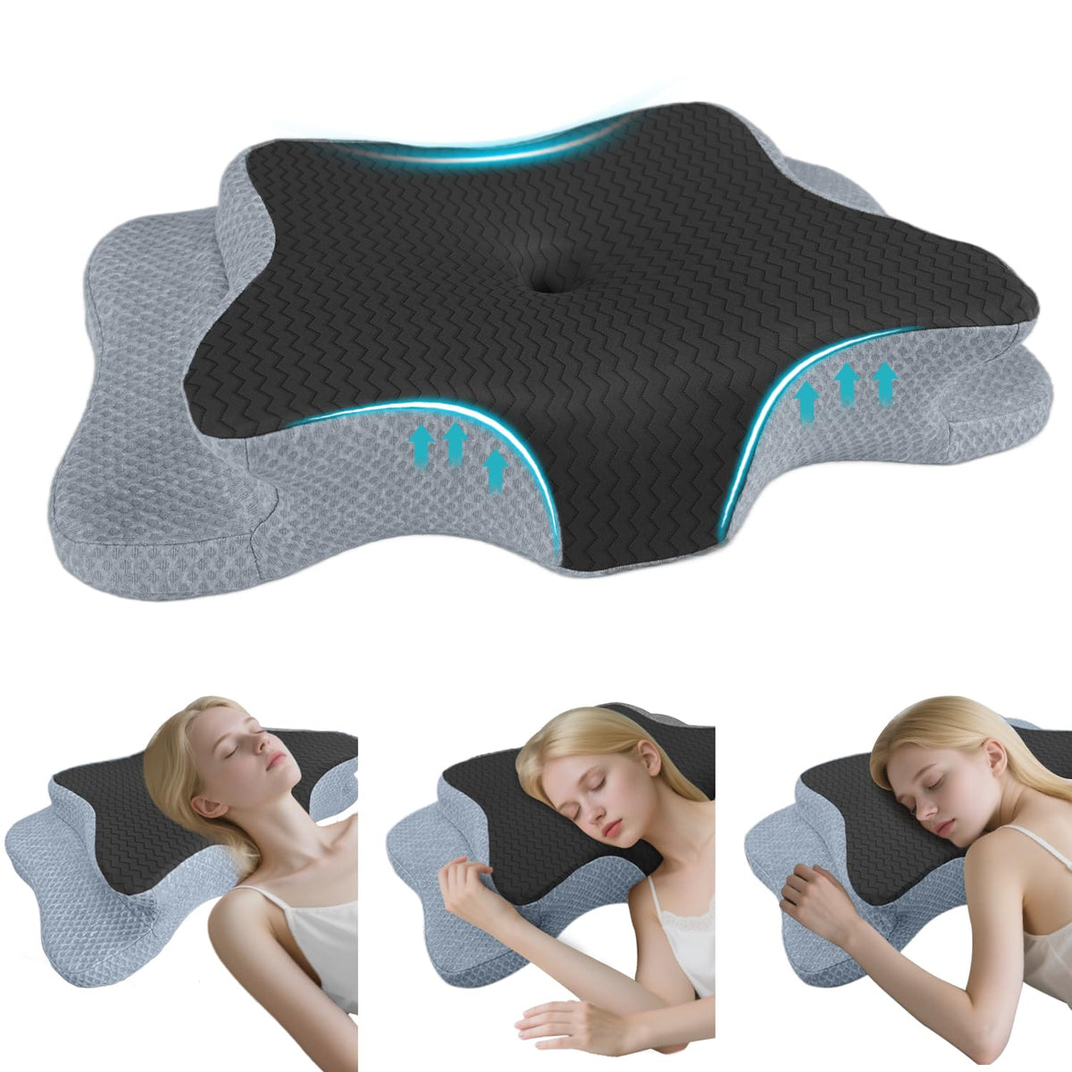 CHxxy cervical pillow shows ergonomic curve for precise neck support during sleep.