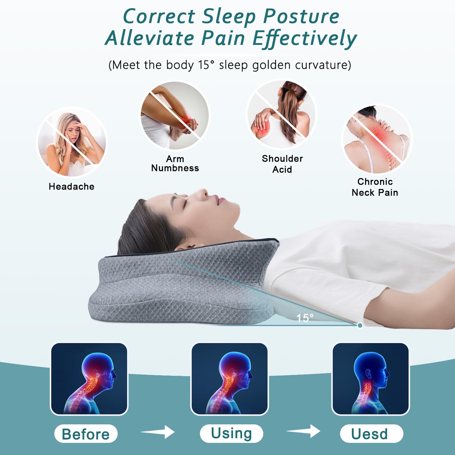 CHxxy memory foam closeup highlights slow rebound comfort for head and neck.