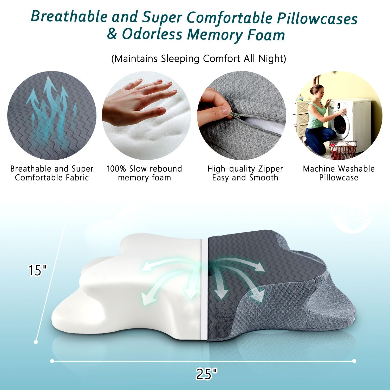 CHxxy pillow supports side, back, and stomach sleepers.