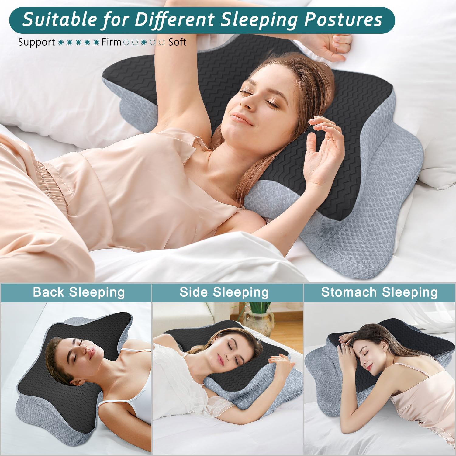 CHxxy pillow configuration for side sleeping supports shoulder and neck alignment.