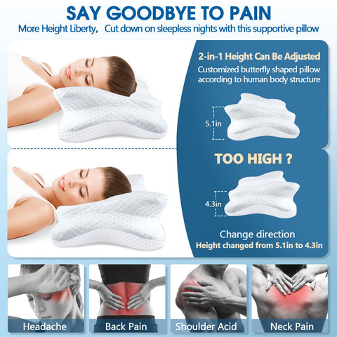 CHxxy memory foam pillow shows 180-degree rotation for customizable height.
