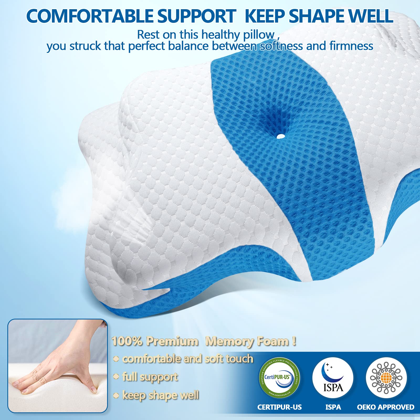 CHxxy memory foam pillow in bed setup demonstrates versatility for multiple sleep styles.