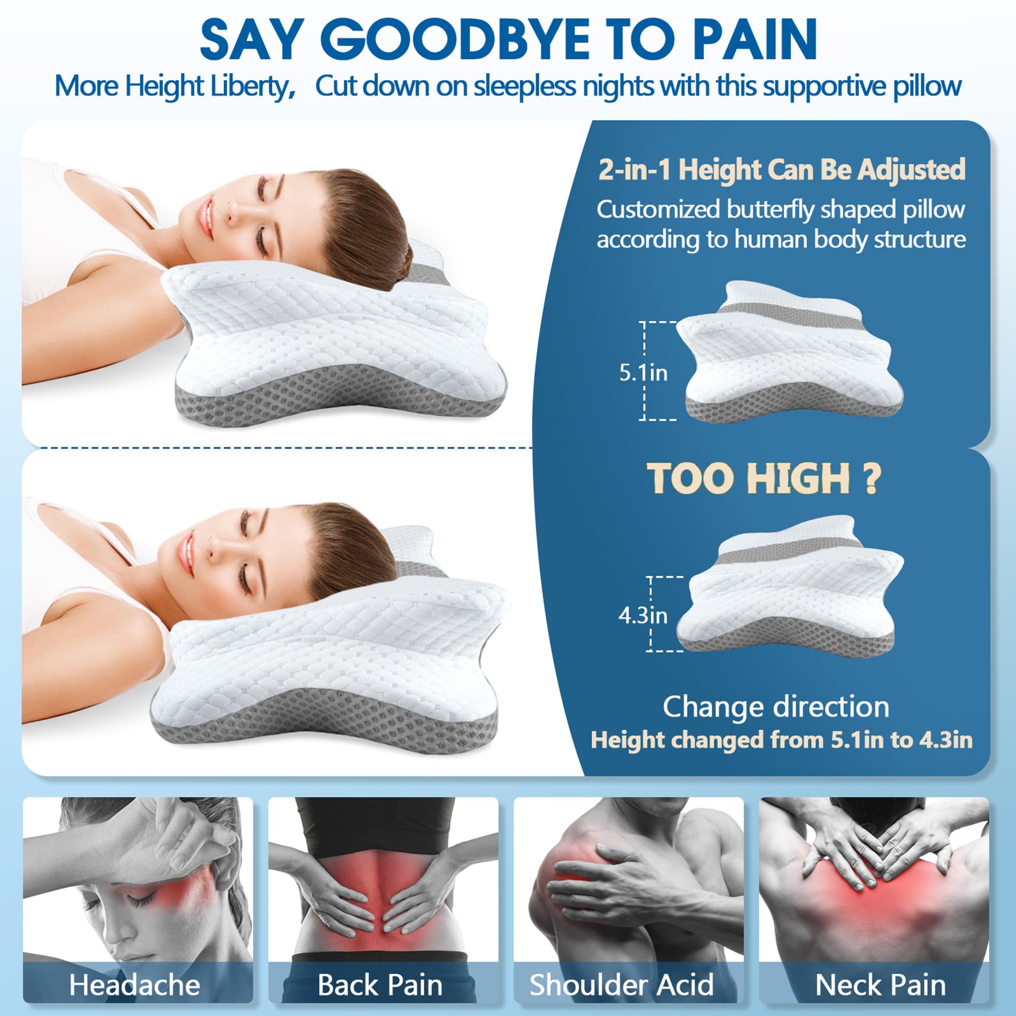 CHxxy memory foam pillow height-adjustment for personalized sleep height.