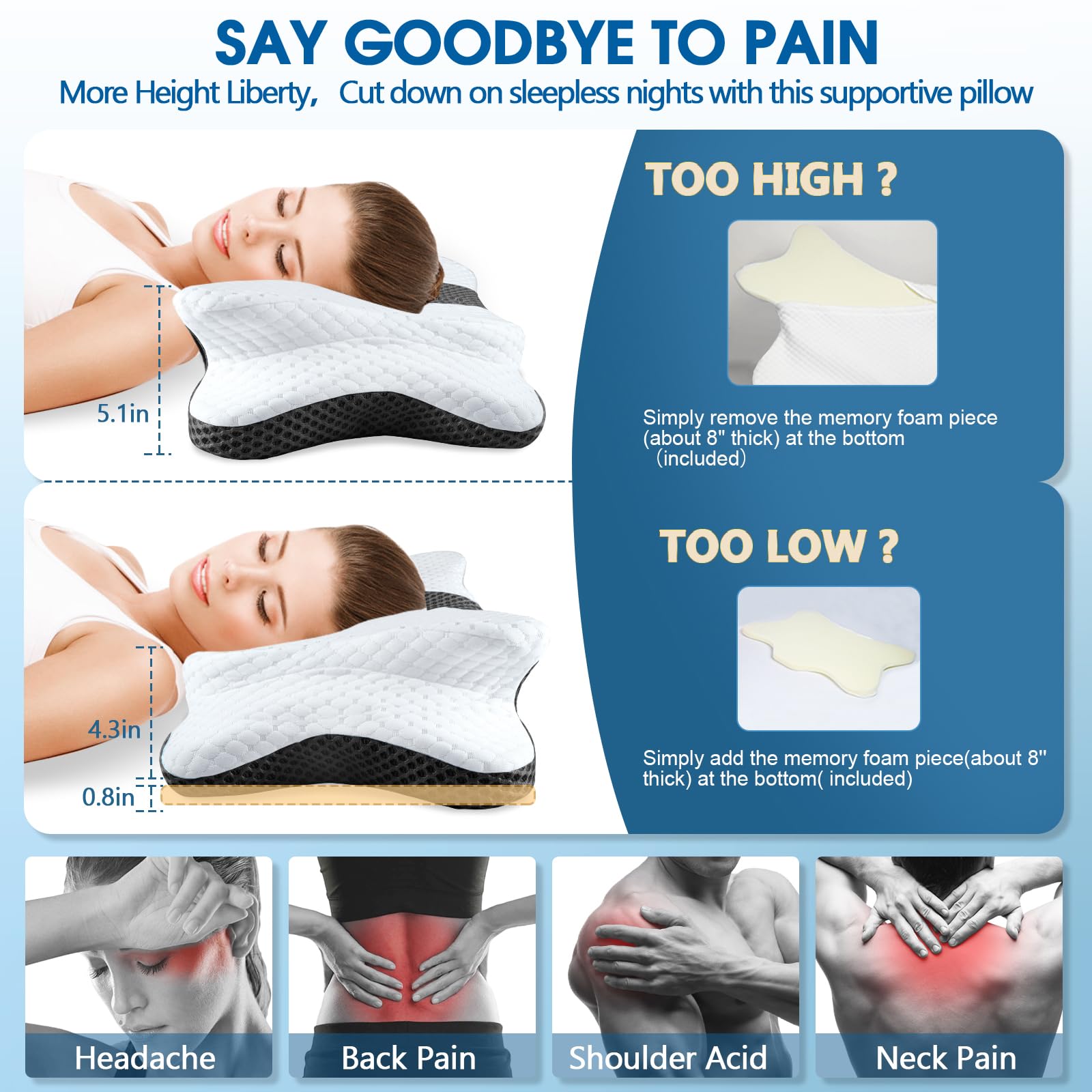 CHxxy Memory Foam Pillow Ice Silk fabric keeps skin cool and comfortable.