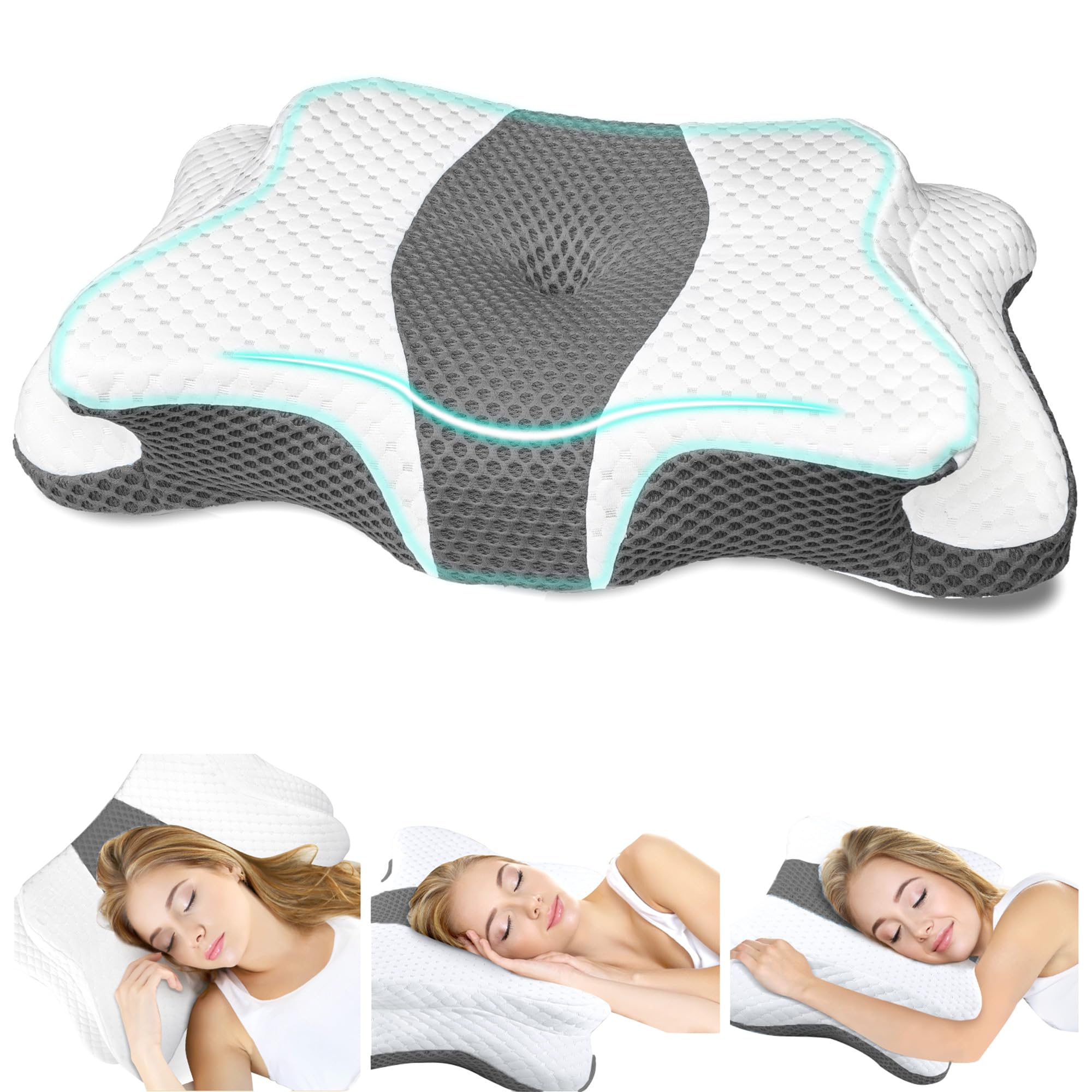 CHxxy memory foam pillow neck contour supports natural neck curve.