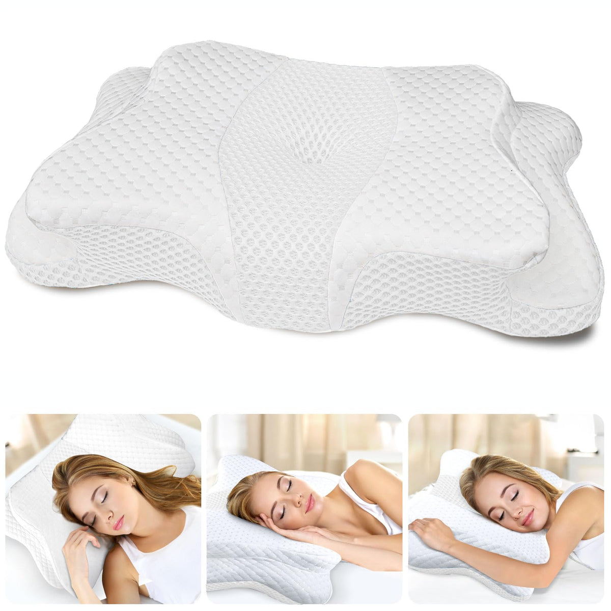 CHxxy memory foam pillow with neck contour provides ergonomic neck support.