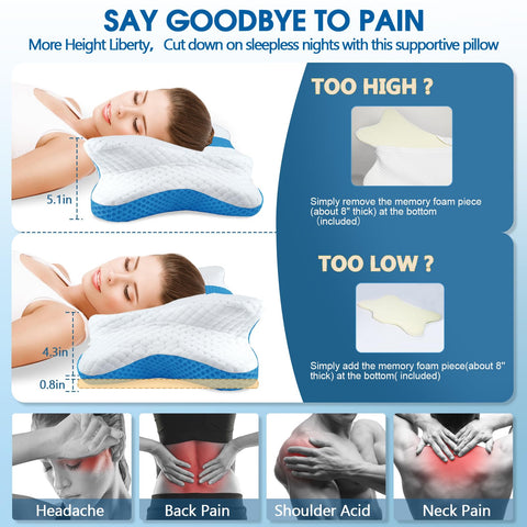 CHxxy memory foam pillow side contour detail highlights hollow center for neck comfort.