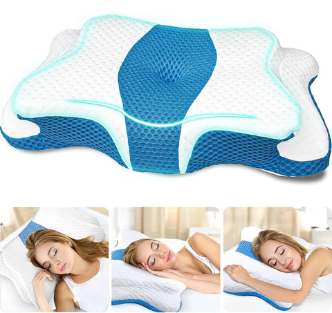 CHxxy packaging and queen size blue pillow visible for easy storage.