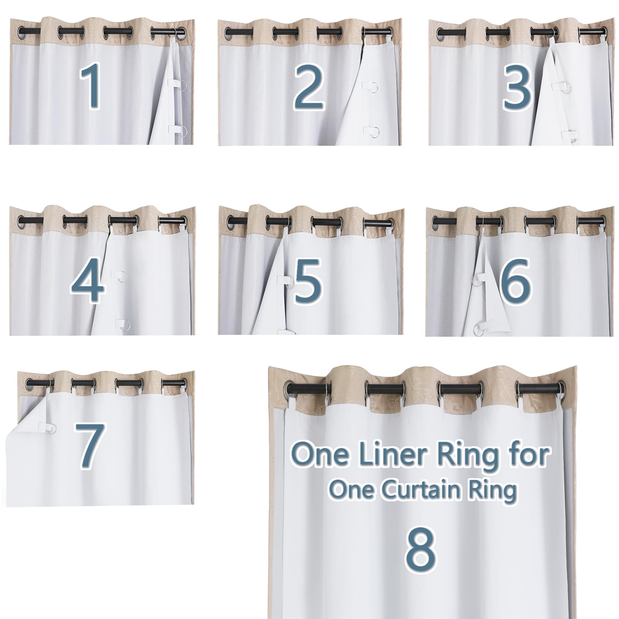 Chyhomenyc window blackout liner 18 rings close-up highlights sturdy mounting hardware.