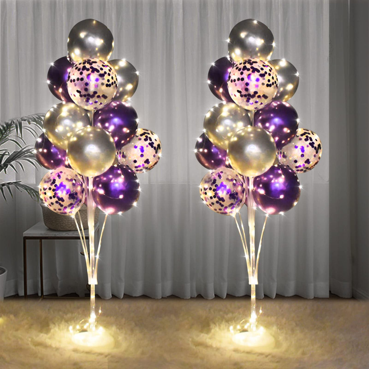 Cicicooie floor balloon stand kit in purple and silver for elegant party decor.