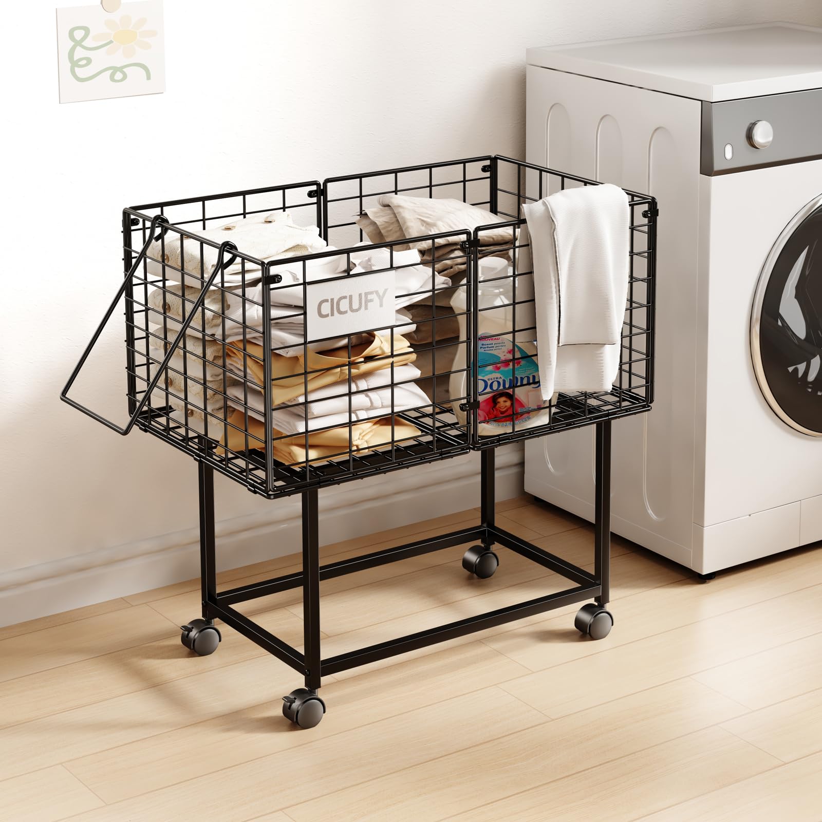 CICUFY rolling laundry cart 80L on wheels for effortless transport