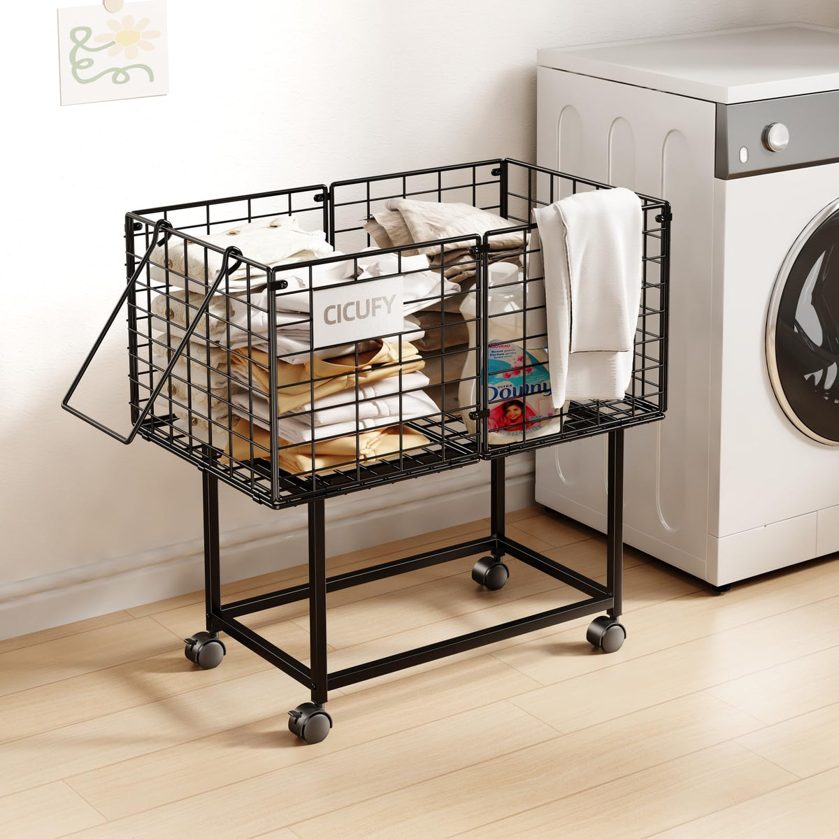 CICUFY rolling laundry cart 80L on wheels for effortless transport