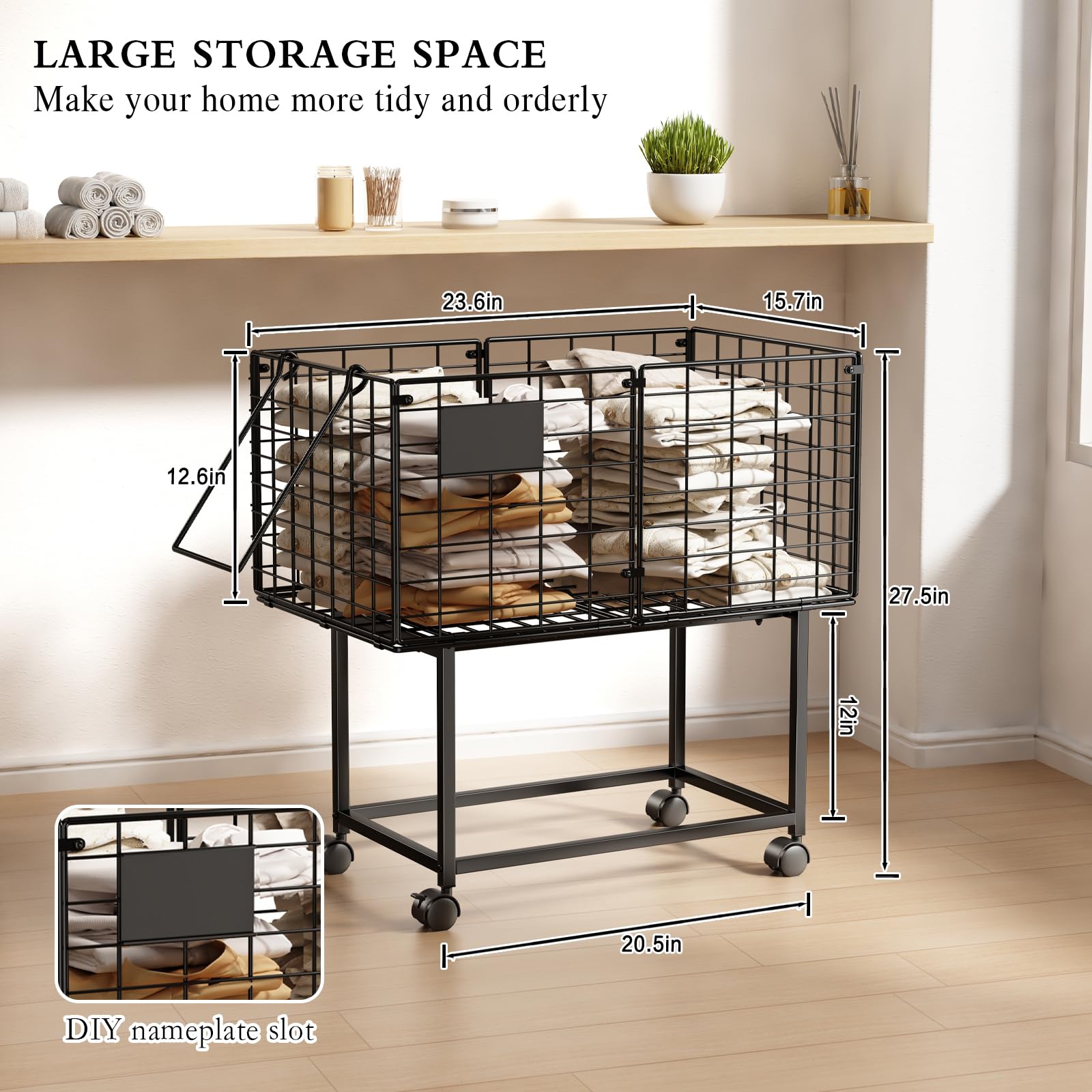 CICUFY wire laundry hamper on wheels keeps clothes organized