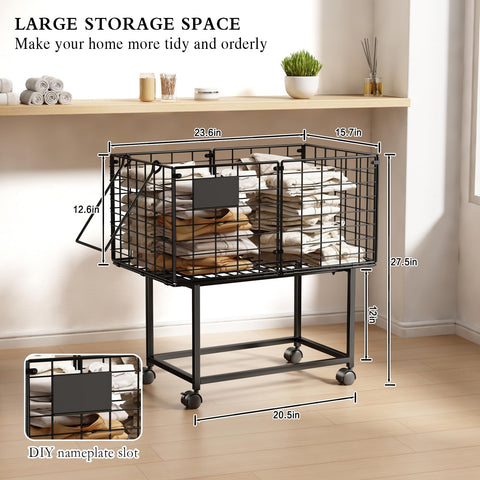 CICUFY wire laundry hamper on wheels keeps clothes organized