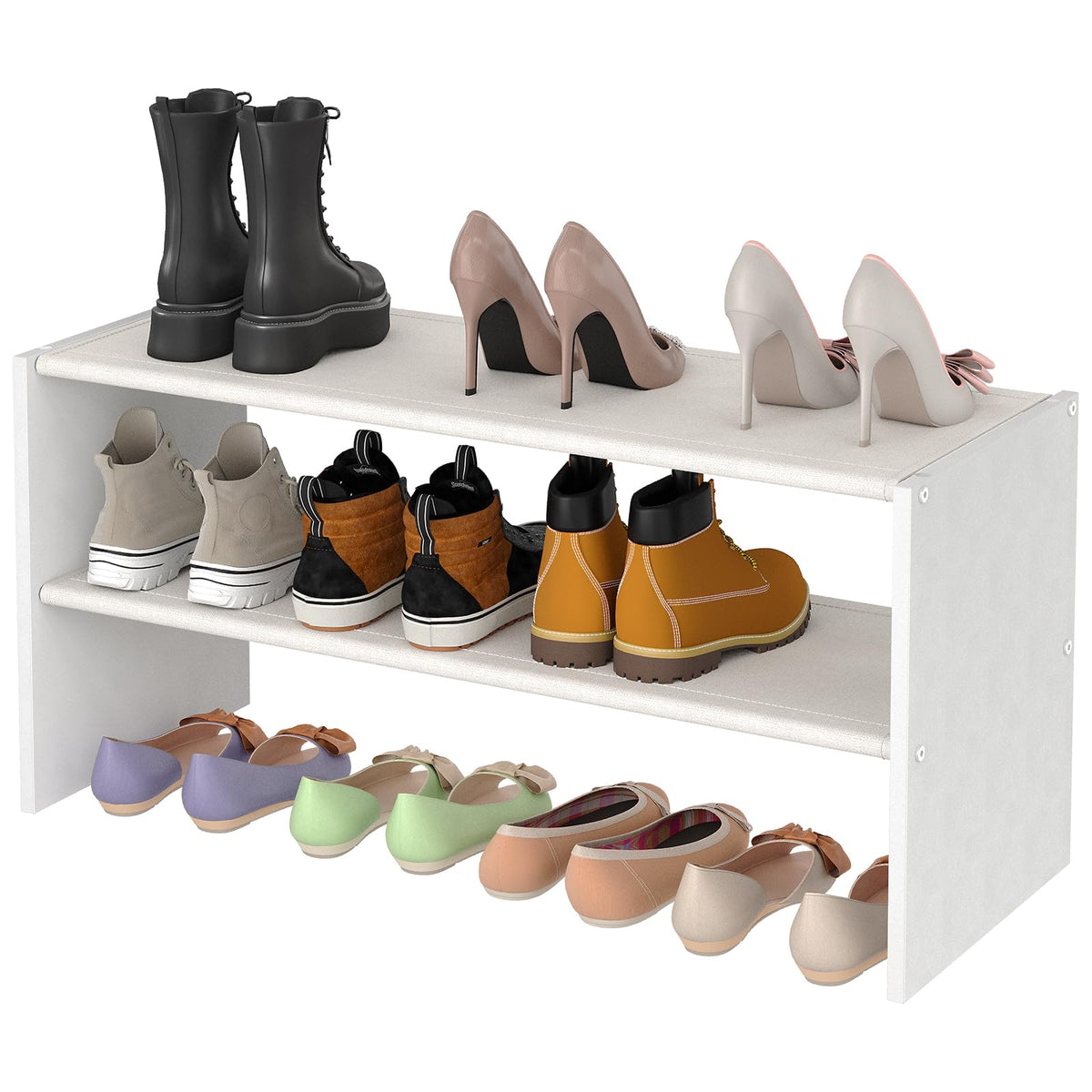 Cidaziya 2-tier shoe rack front view in white for space-saving closet storage.
