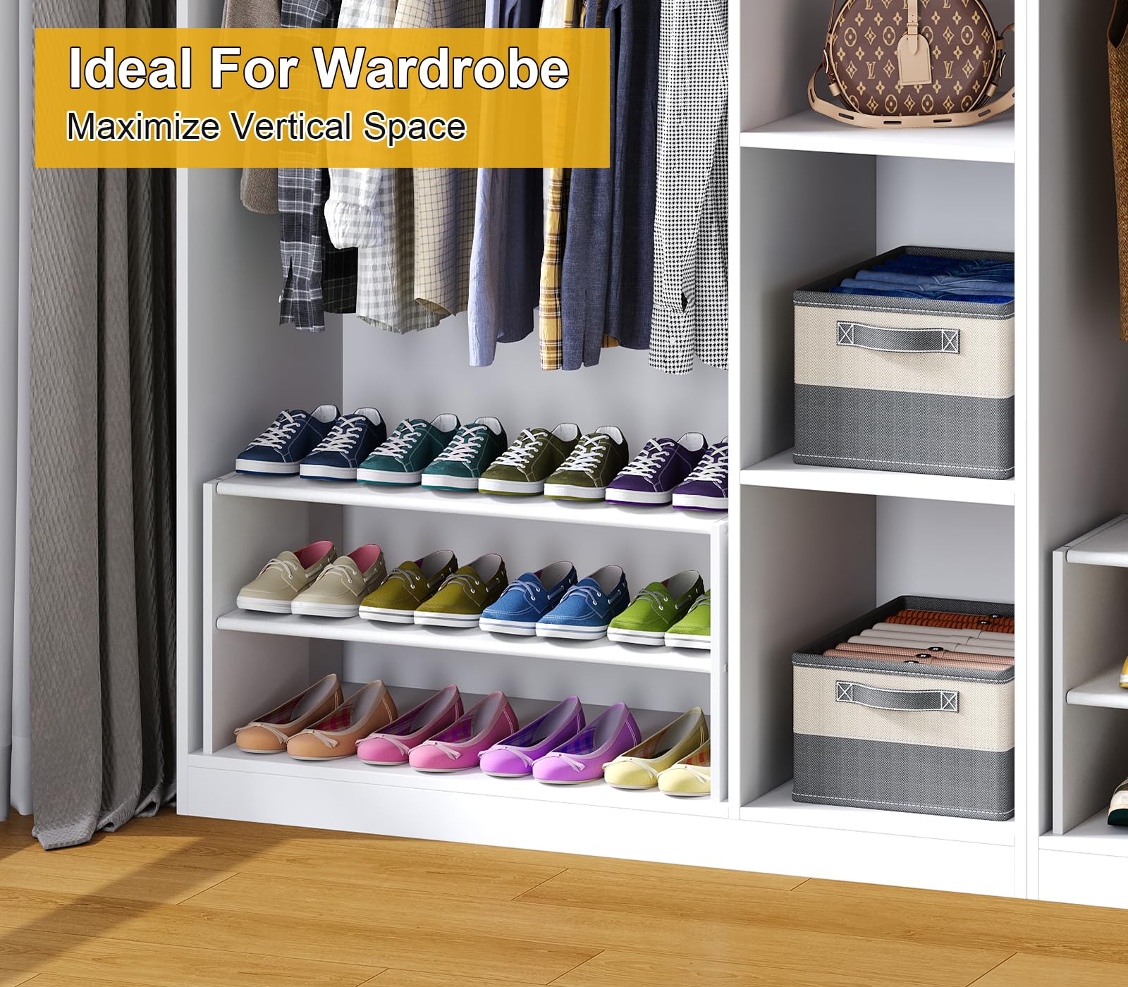 Cidaziya 2-tier white shoe rack living room keeps items neatly organized.