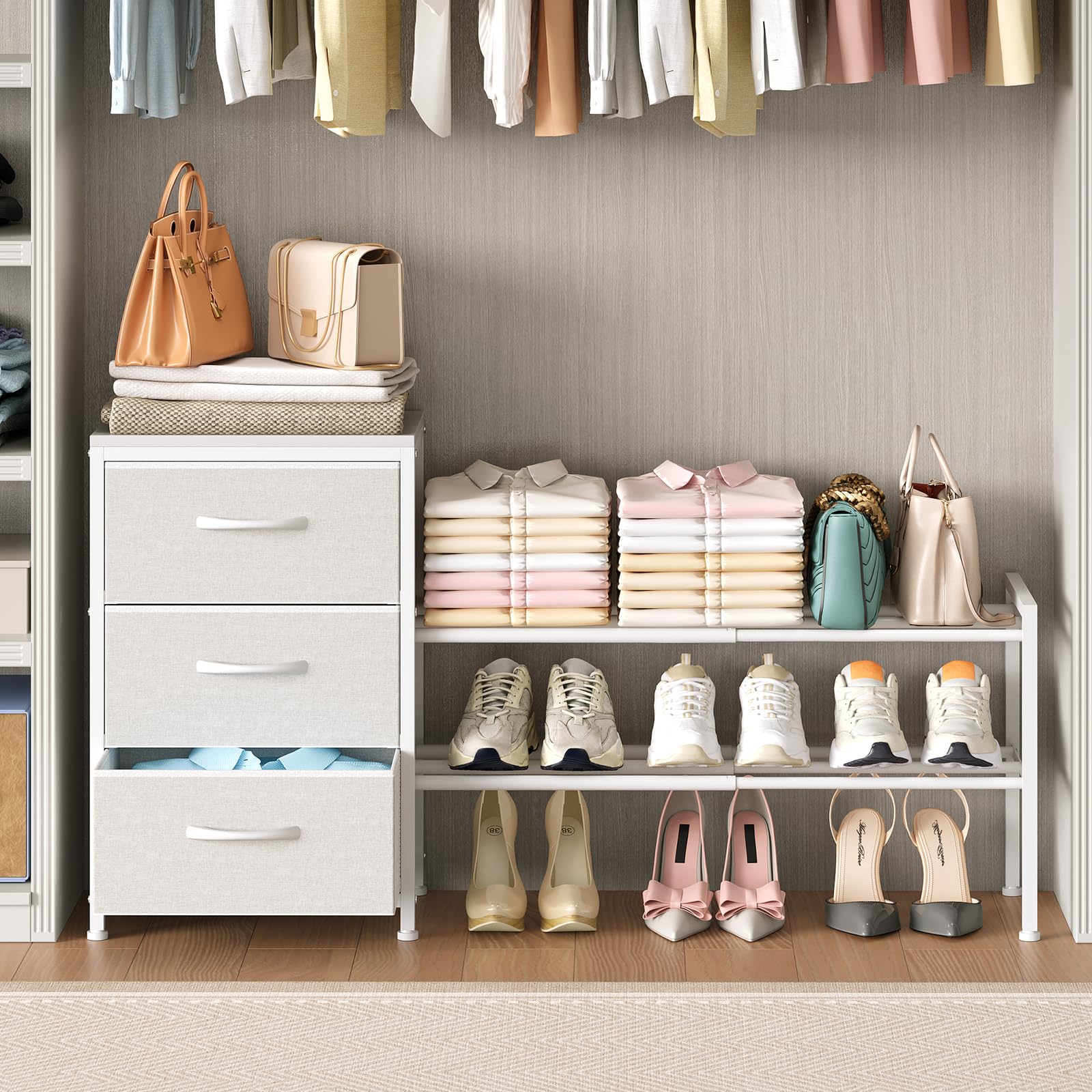 Cidaziya expandable closet organizer front view shows space saving design for bedrooms.
