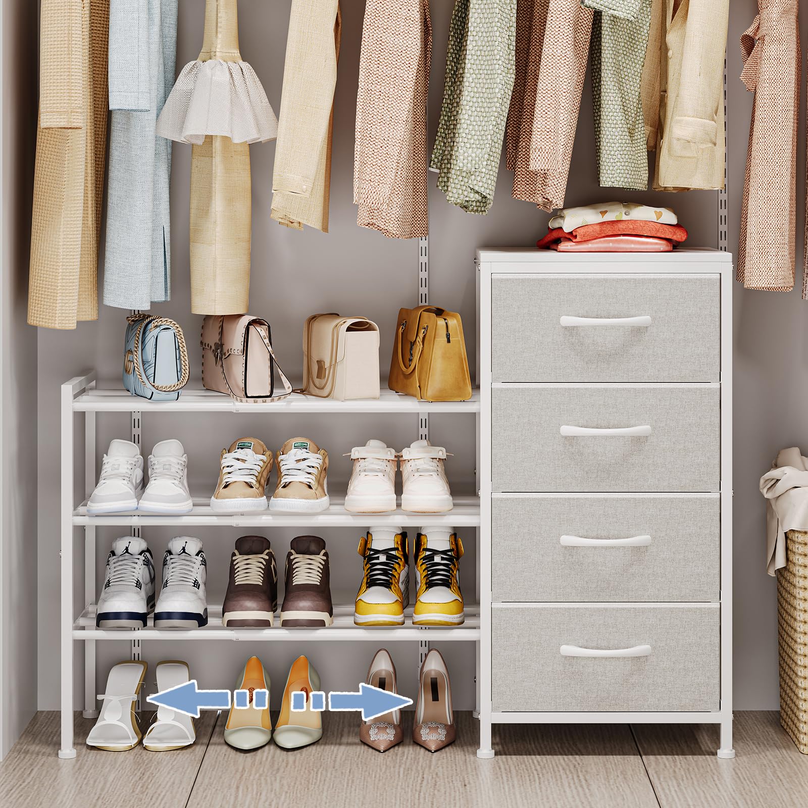 Cidaziya expandable closet shelf enabling flexible wardrobe storage.
