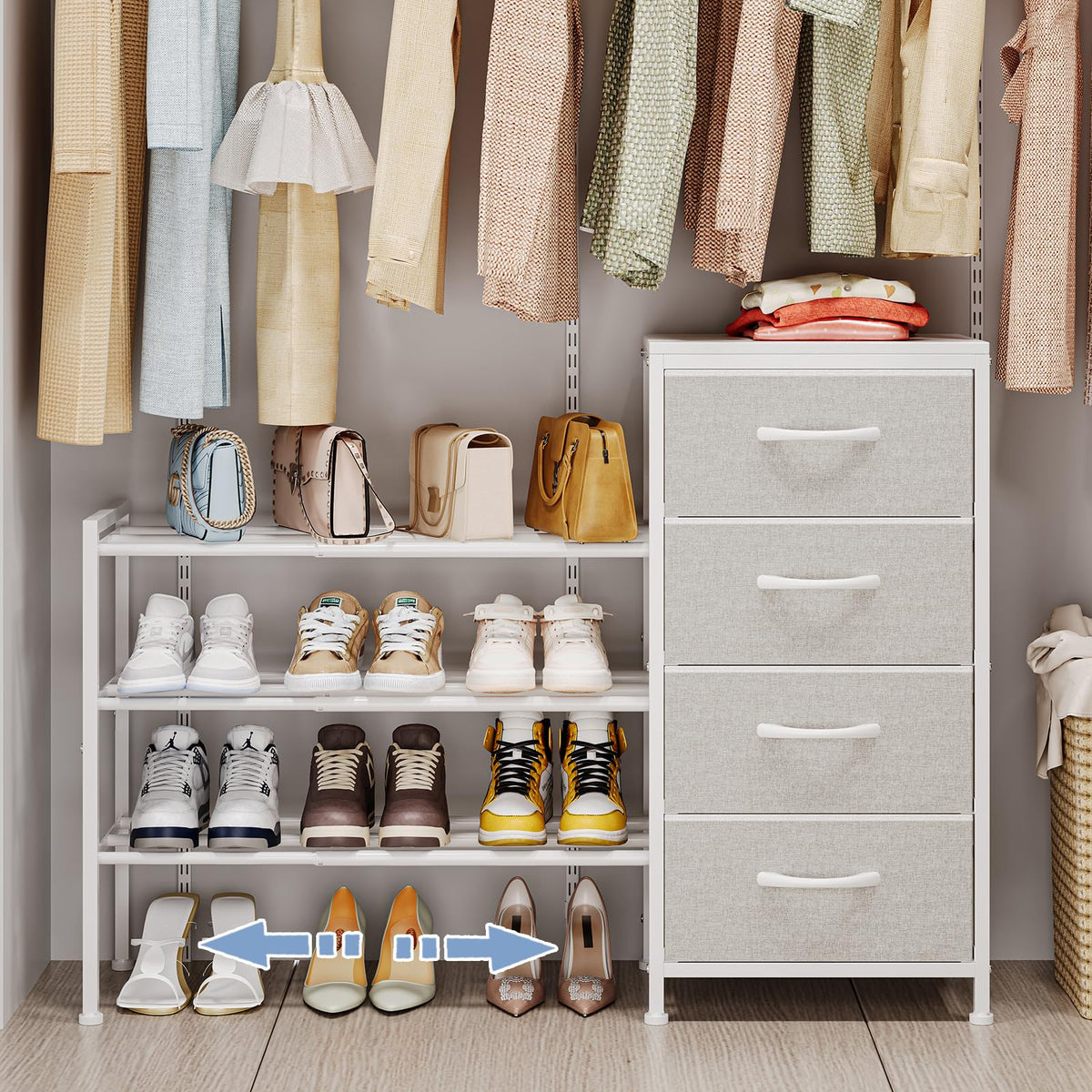 Cidaziya expandable closet shelf enabling flexible wardrobe storage.