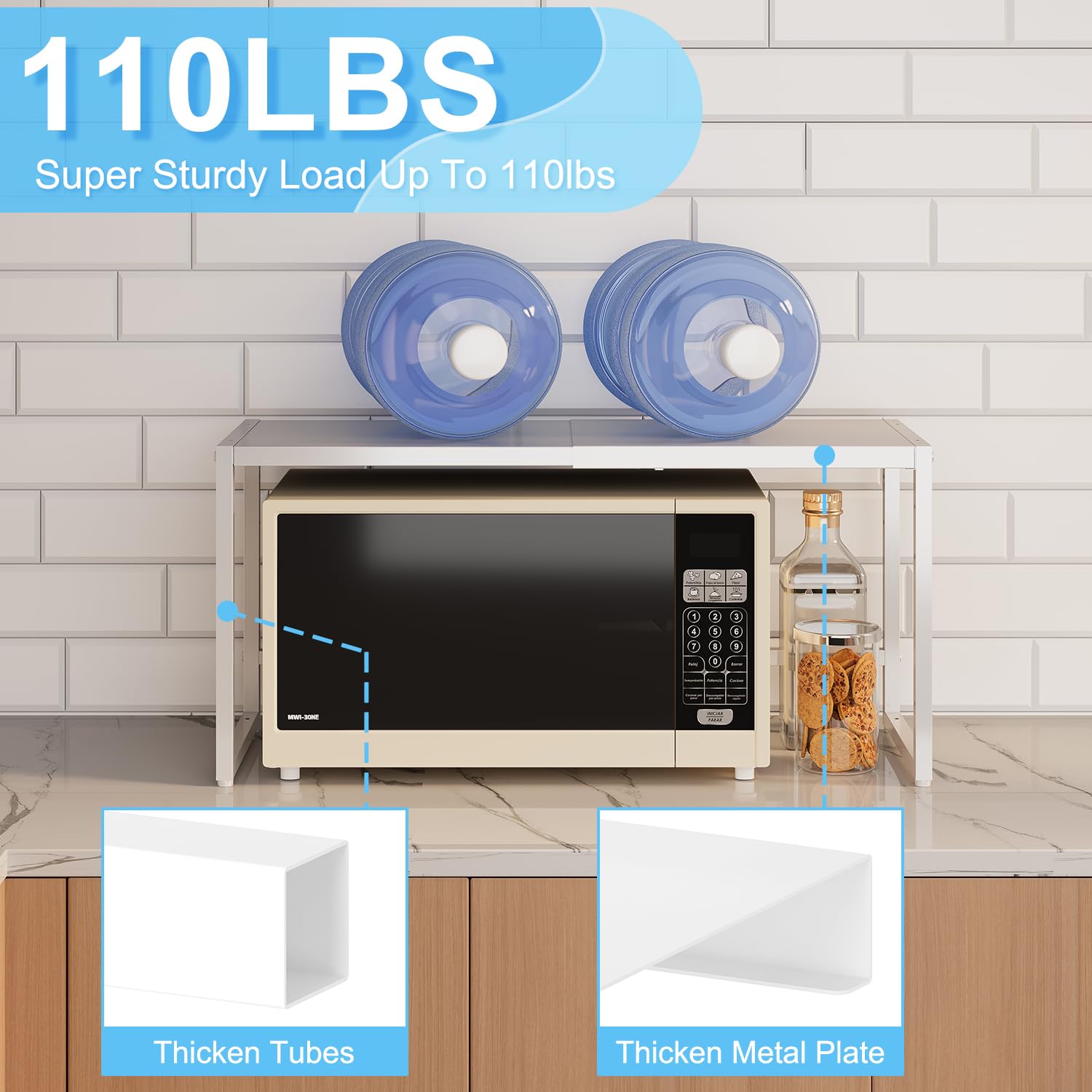 Cidaziya microwave-ready shelf holds appliances neatly on counters.