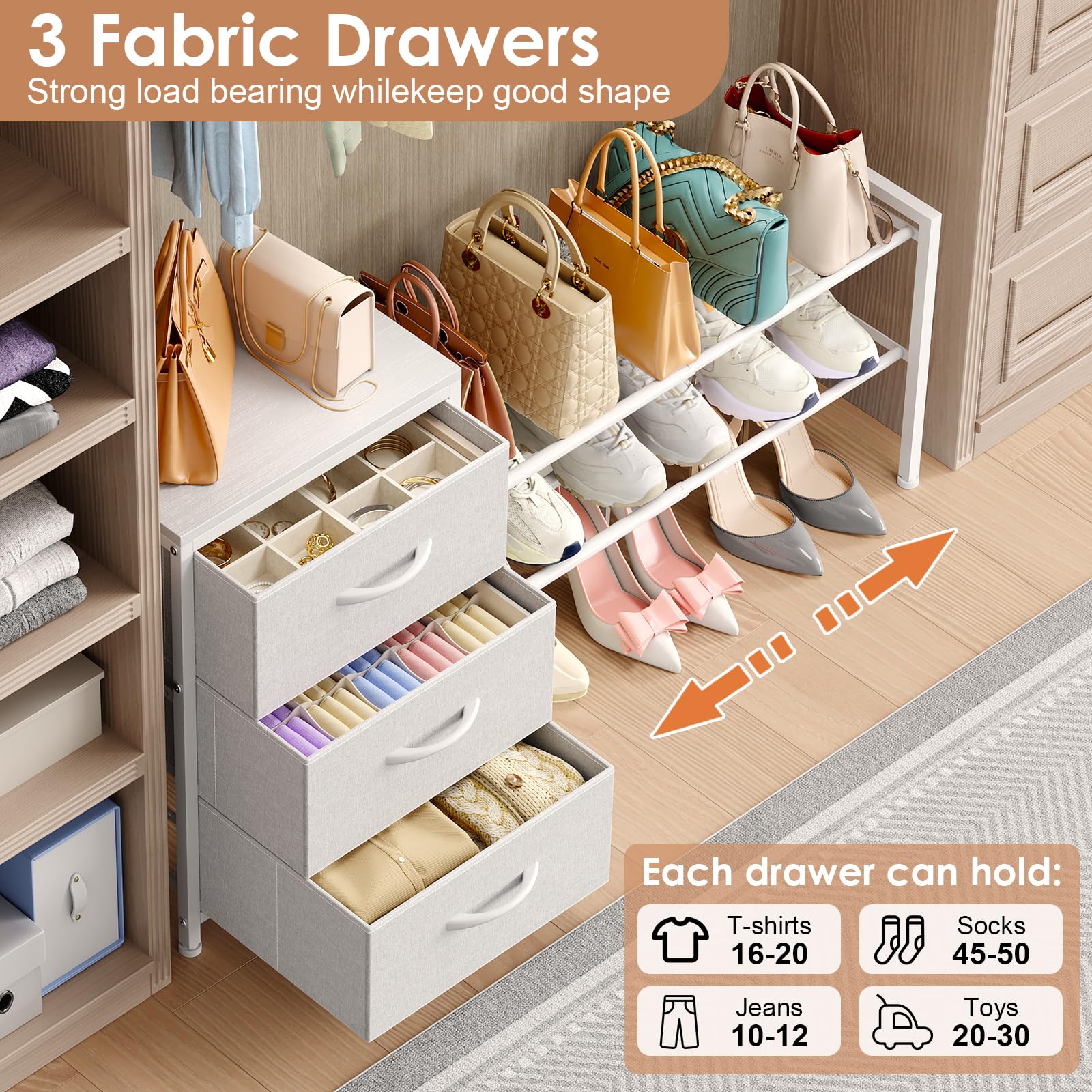 Cidaziya expandable shelf shoe rack open demonstrates flexible storage for shoes and bags.