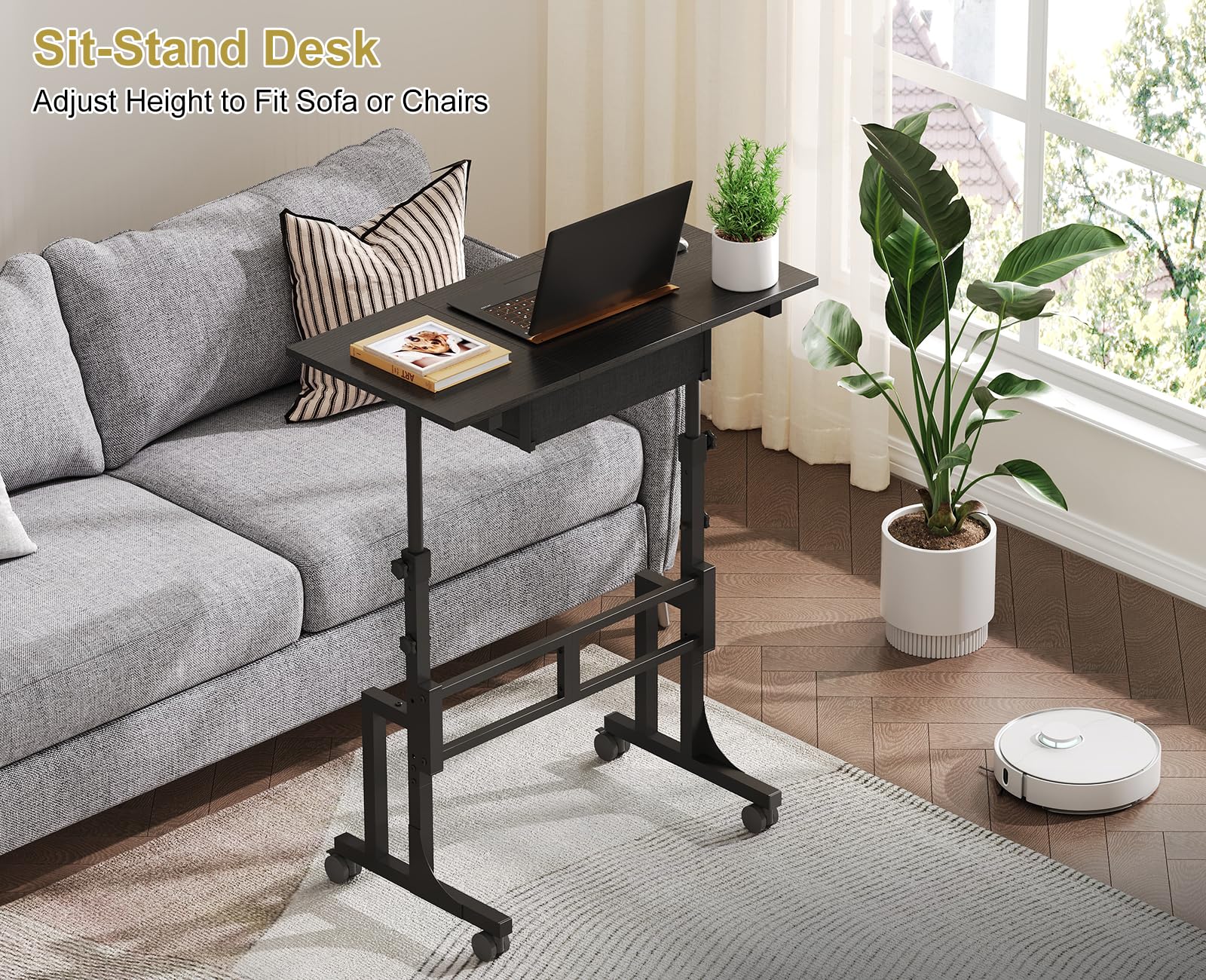 Cidaziya fabric storage drawer under workspace keeps quick-access items organized.