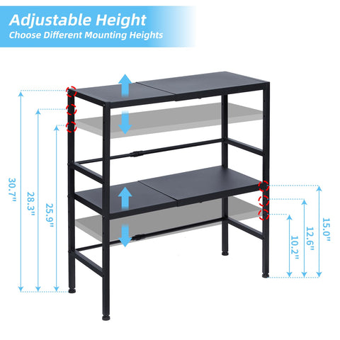 Cidaziya kitchen shelves accommodate a microwave and coffee maker for compact counter organization.