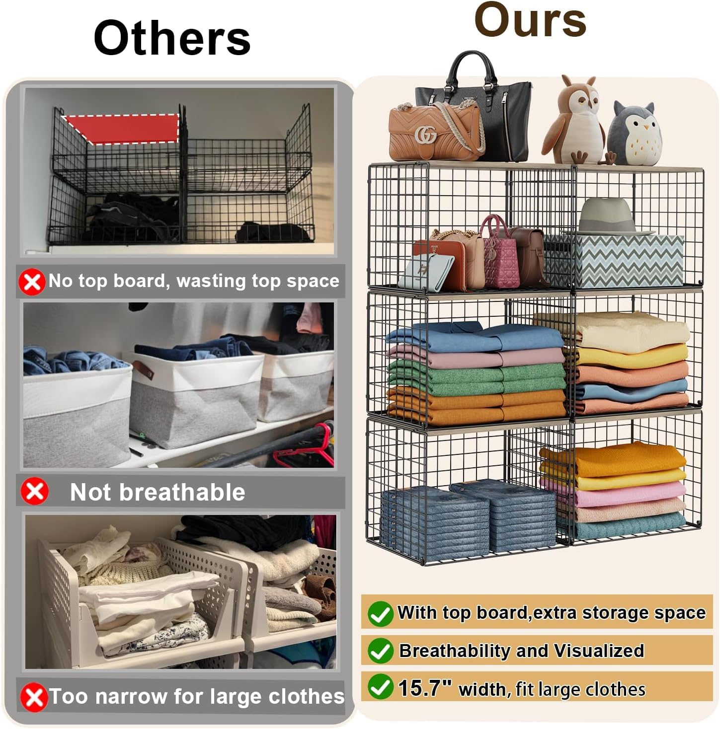 Cidaziya three-piece closet storage bin highlights organized contents.