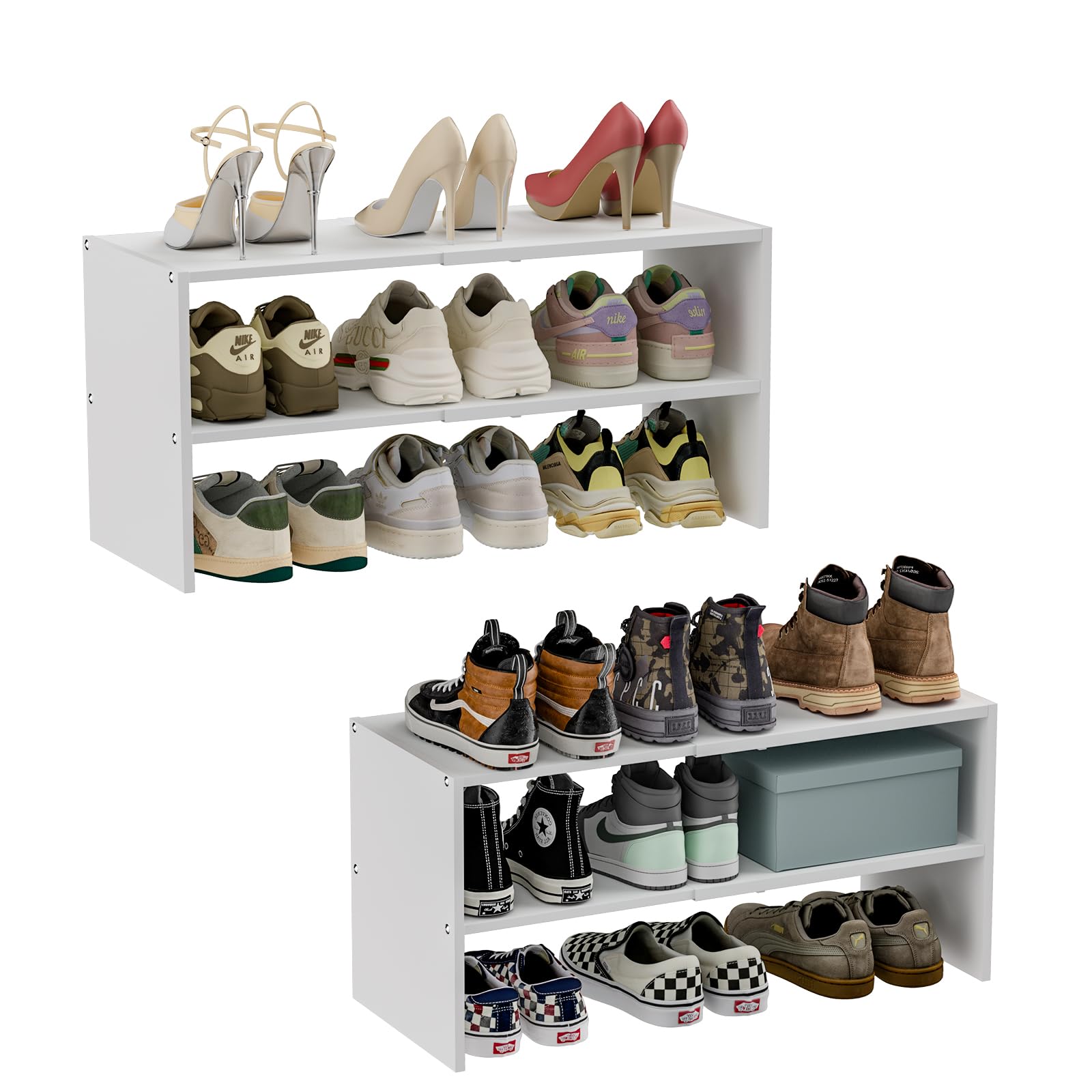 Cidaziya two-tier shoe rack extended length fits tight closets while organizing multiple pairs efficiently.