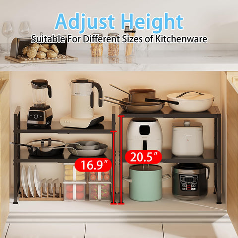 Cidaziya under-cabinet storage rack frees counter space and keeps cookware accessible.