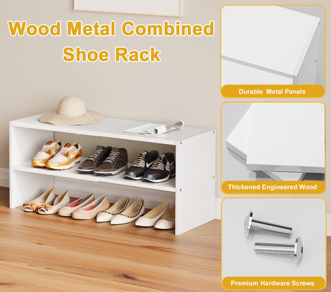 Cidaziya white shoe rack 2-tier dustproof design keeps shelves clean.