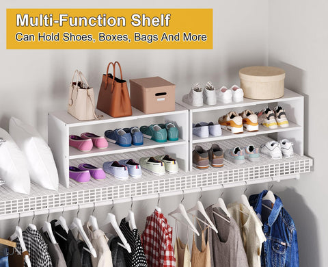 Cidaziya white shoe rack 2-tier extended length reaches 28.3 inches for larger spaces.