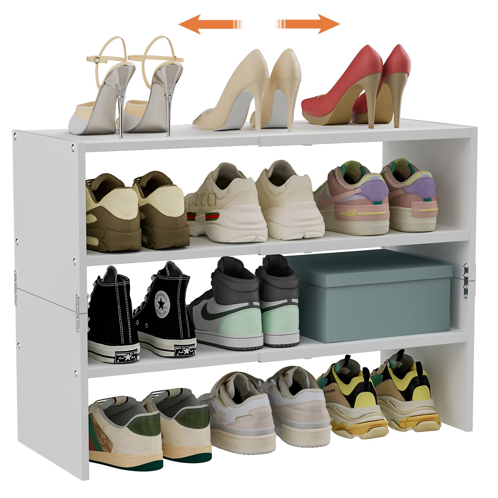 Cidaziya white shoe rack three-tier extended length for flexible closet storage