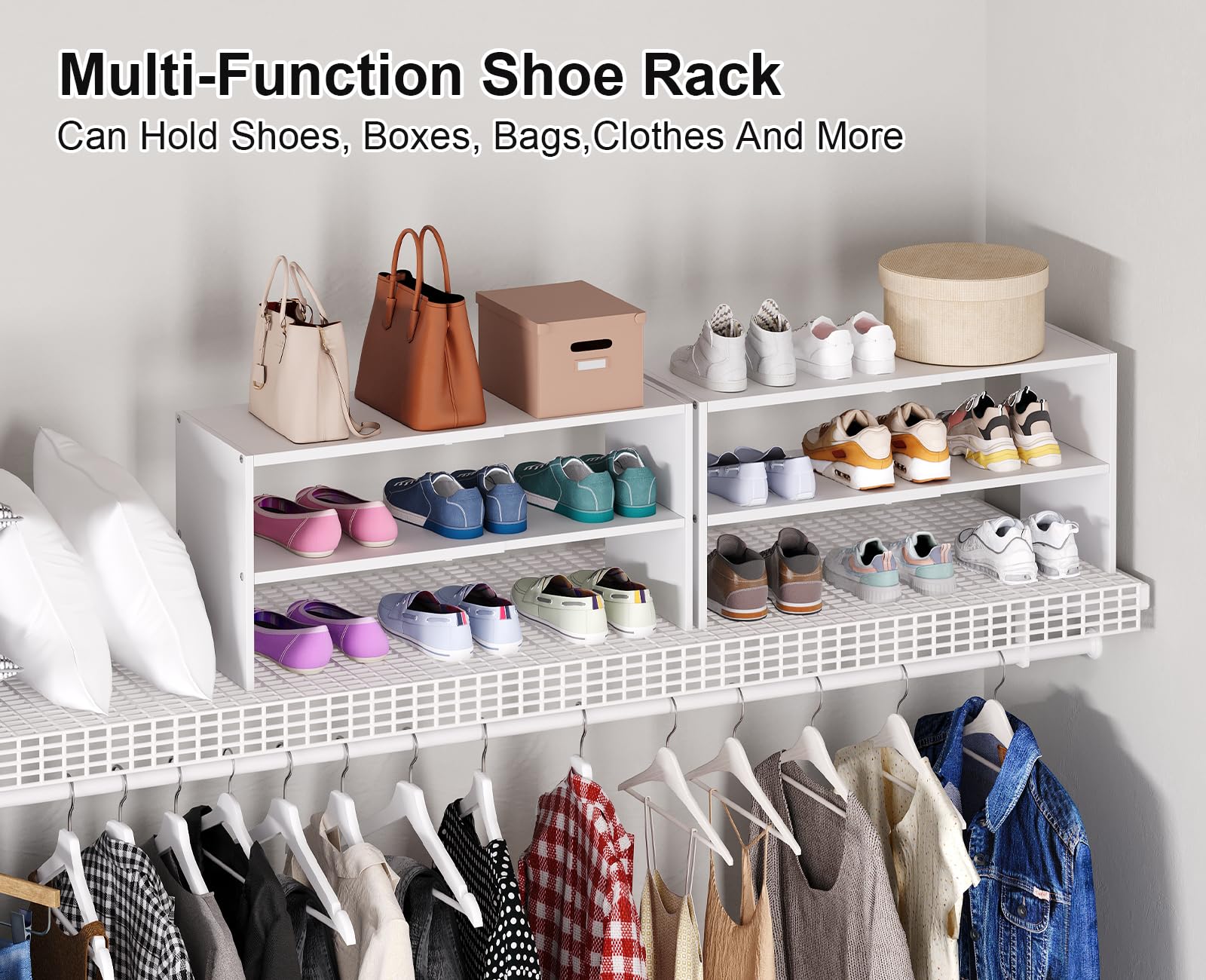 Cidaziya white shoe rack easy clean features solid shelves; wipe with a damp cloth.