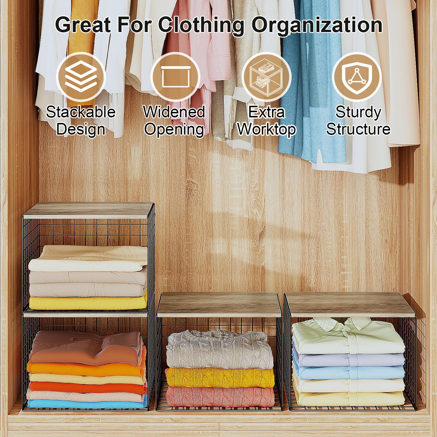 Cidaziya Wider Closet Organizers Wide design supports bulky items like sweaters.