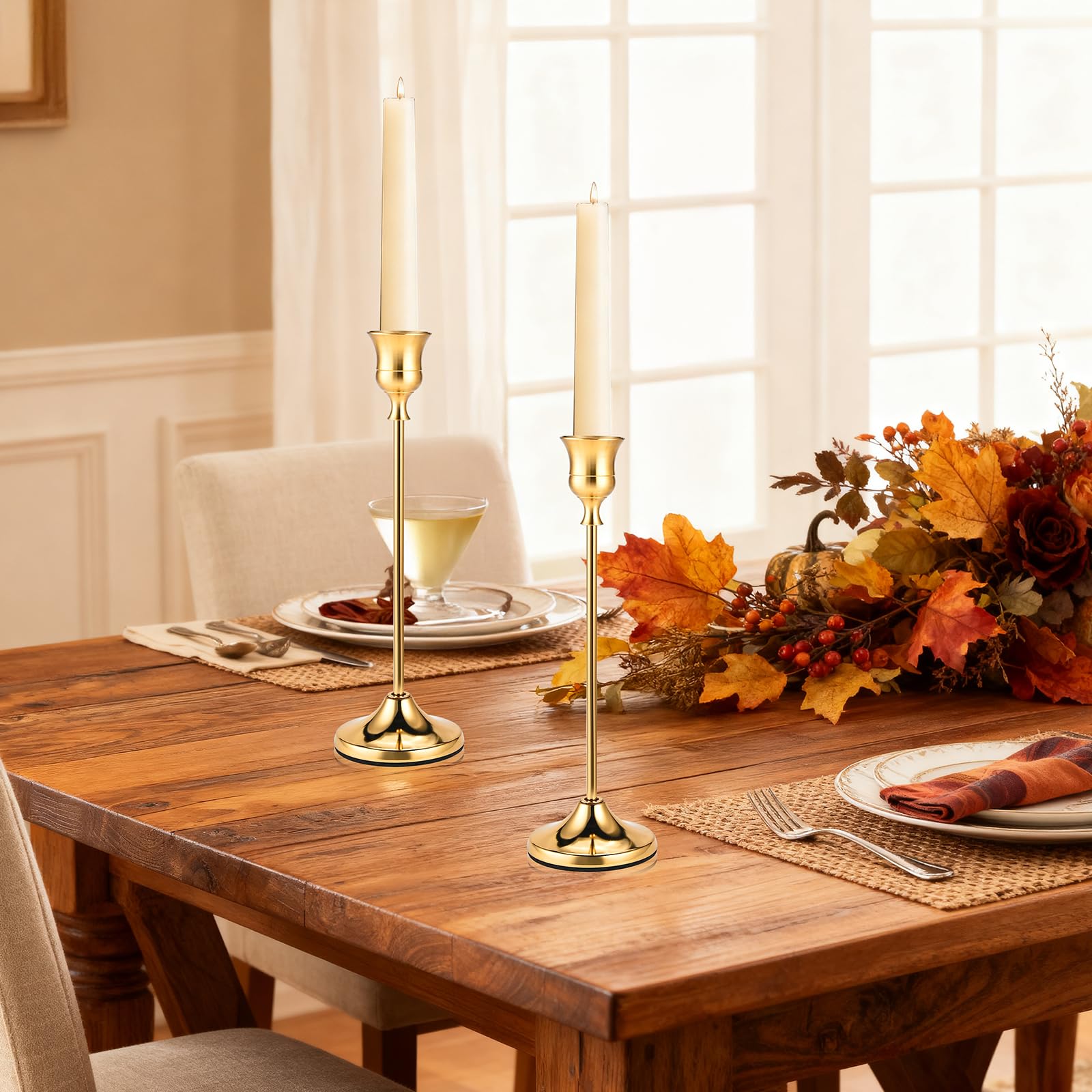 Cieex polished brass finish candle holders with high gloss and corrosion protection.