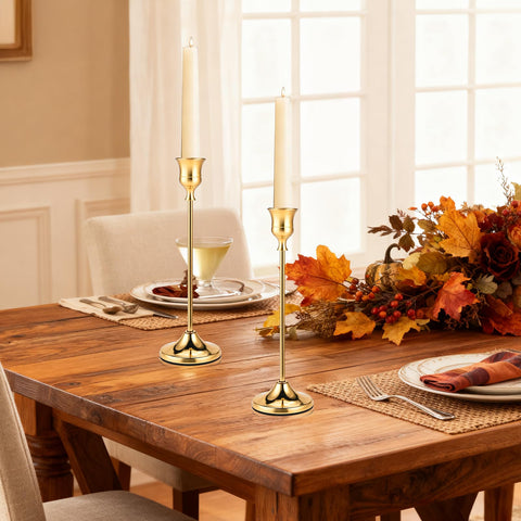 Cieex polished brass finish candle holders with high gloss and corrosion protection.